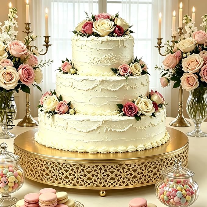 Cake Stand, Metal Round Cupcake Dessert Stand Cake Display Holder Cookies Fruit Serving Tray Decor for Wedding Party Birthday Baby Showers Anniversary (16in, Gold)