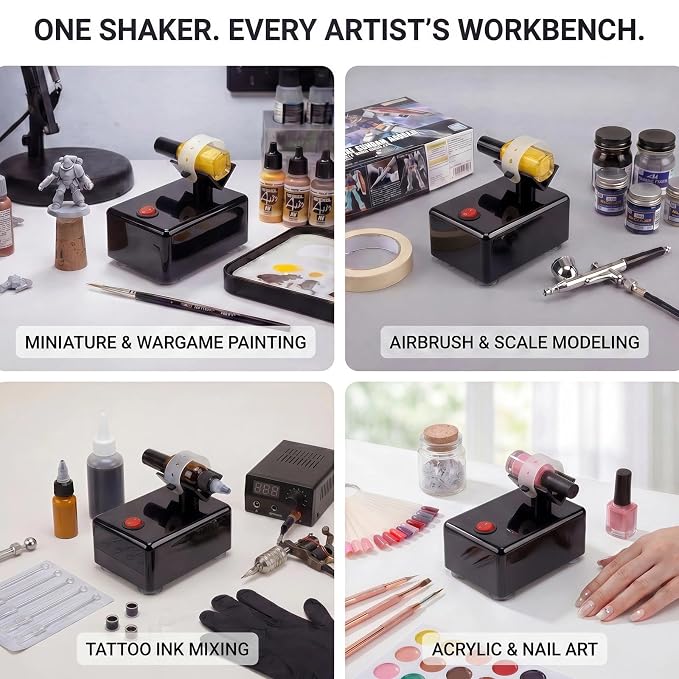 Electric Paint Mixer & Nail Polish Shaker - Professional Vortex Shaker Machine for Hobby Model Color, Lash Glue, Tattoo Ink - Continuous Liquid Mixer with Non-Slip Base