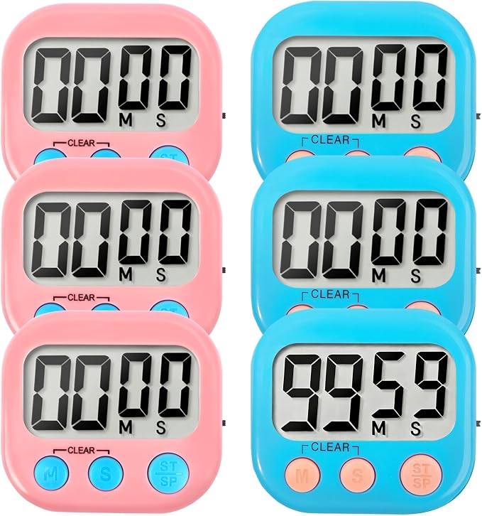 6 Pack Digital Kitchen Timer Small Classroom Timers for Kids Teachers (Blue&Pink)