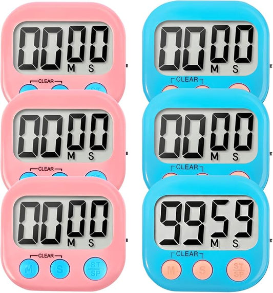 6 Pack Digital Kitchen Timer Small Classroom Timers for Kids Teachers (Blue&Pink)