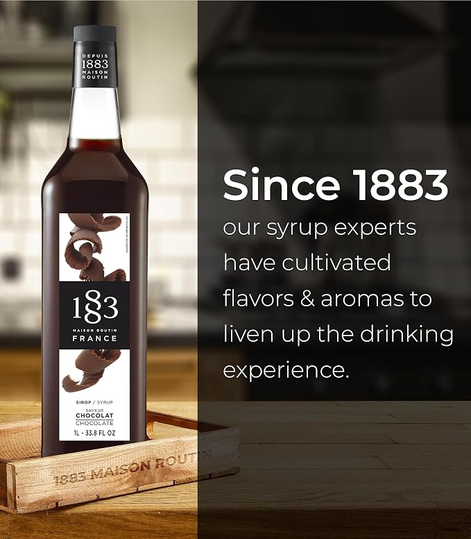 1883 Chocolate Syrup for Drinks, Made in France, 1 Liter Glass Bottle