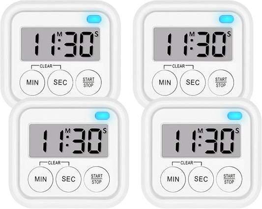 Timer, Kitchen Timers for Cooking Classroom Timer for Kids Teachers Digital Magnetic Timers 4 Pack, White