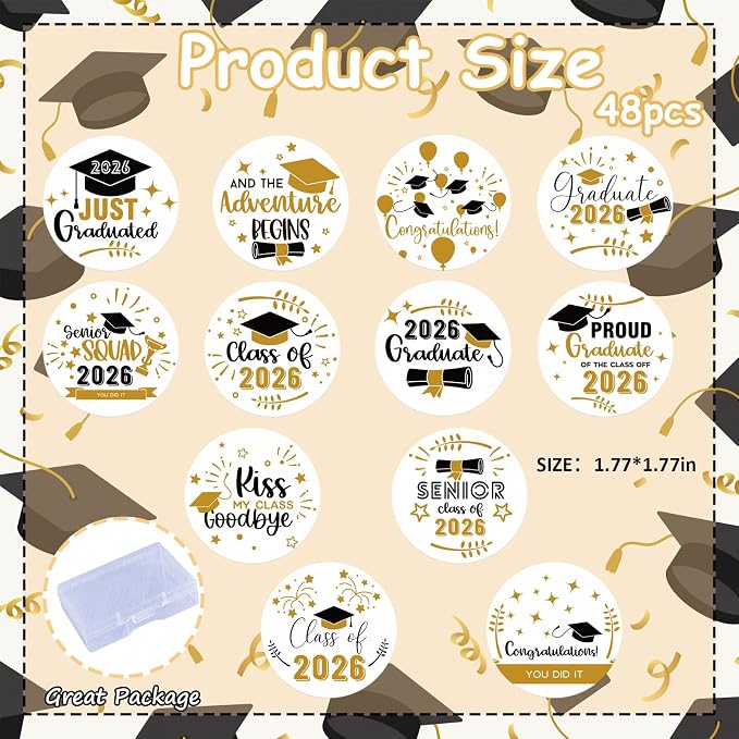 48pcs Edible Graduation Cap Cupcake Toppers Wafer Paper Graduation Diploma Cake Decorations Edible Congrats Grad Cupcake Picks for 2026 Graduation Theme Party Cake Decor Supplies