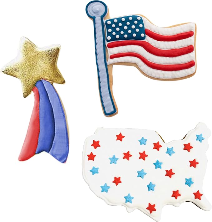 Ann Clark 3-Pc Fourth of July Cookie Cutter Set (Flag, Shooting Star, USA Map), Made in USA