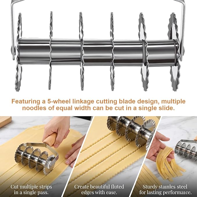 OSALADI Lattice Dough Cutter with Wooden Handle 8.07In Kitchen Gadget for Pastry Pie Pizza Noodle Cutting Tool Stainless Steel Lattice Roller for Home Baking