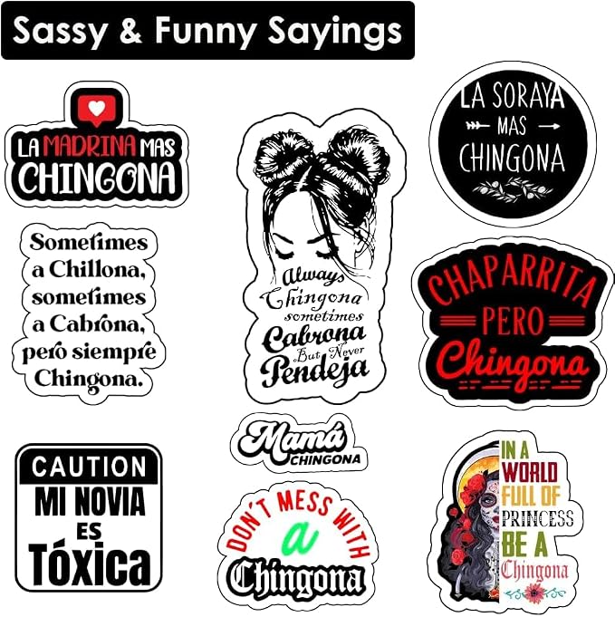 Funny Chingona Stickers for Mexican Latina Women, Bold Hispanic Heritage Decals for Water Bottles Laptop Kindle, Vibrant Chicana Power Gift Set, Waterproof Vinyl