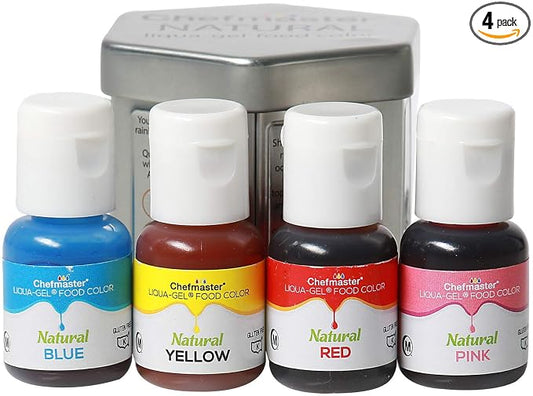 Chefmaster - Natural Liqua-Gel Food Coloring Kit - Natural Gel Food Coloring - 4 Count Pack - Plant-Based Ingredients, Naturally Vibrant Colors, Blends Easily - Made in the USA