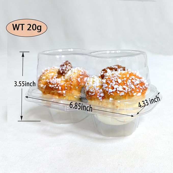 2-Cavity Clear Cupcake Containers Plastic Muffin Container(60pc) | 2-Compartment Clear Plastic Cupcake Cartons, 2-Count Cupcake storage Containers,CupCake Boxes for Baking, Parties & Picnic.