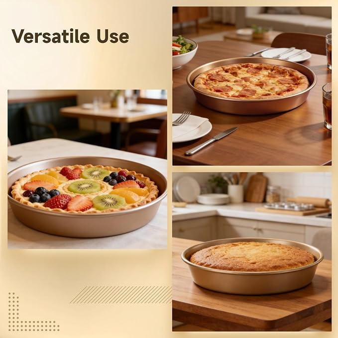 2 Pcs 9 Inch Round Cake Pans Set, Deep Nonstick Cake Pan, 1 MM Thick Baking Pan with 2 inch Deep, Carbon Steel Layer Circle Cake Pan for Pizza, Cake, and Home Baking