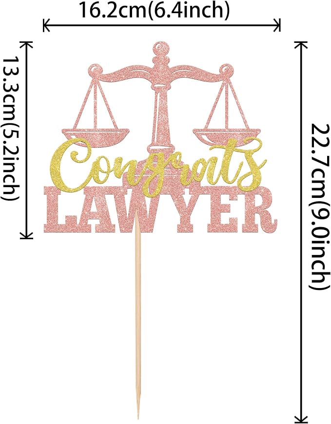 1 Pack Congrats Lawyer Cake Topper Glitter Class of 2026 Law School Survivor Cake Pick 2026 Graduation Cake Decorations for 2026 Lawyer Graduation Party Supplies Rosegold