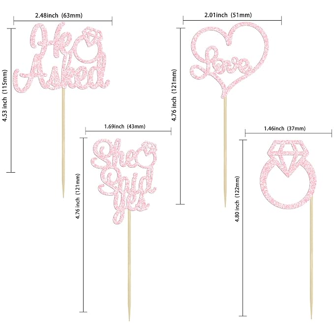 Gyufise 24 Pack He Asked She Said Yes Cupcake Toppers Light Pink Glitter Heart Ring Cupcake Picks Wedding Engagement Bridal Shower Party Cake Decorations Supplies
