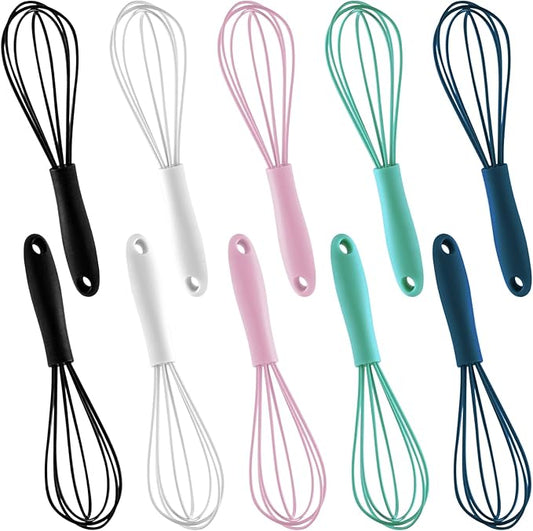 10-Piece Mini Multicolor Silicone Whisks, Non-Stick, Heat-Resistant Up to 500°F, Perfect for Mixing, Whisking, Stirring, Baking