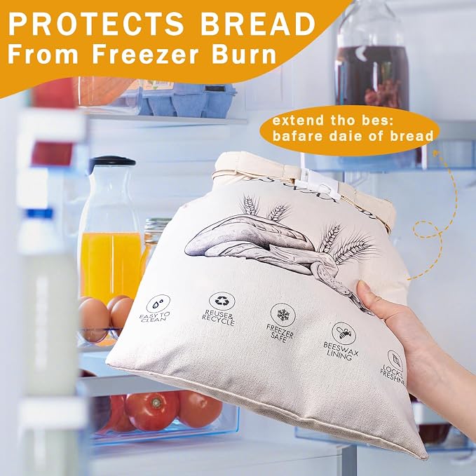 2-Pack Reusable Beeswax Bread Bags for Sourdough & Homemade Bread，Cotton Waxed Bags Keeps Fresh Longer(Navy Bloom)
