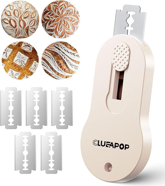 Bread Lame Dough Scoring Tool with Extractable & Magnetic - Bread Knife Sourdough Scoring Tool - Sourdough Bread Baking Supplies - Scoring Patterns Booklet Includes 5 Bread Razor Blades (Cream)