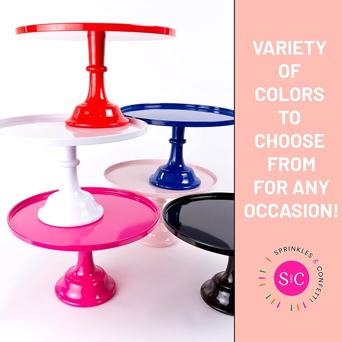 Sprinkles & Confetti 11" Bright Pink Melamine Cake Stand – Reusable Dessert Display for Valentine’s Day, 4th of July, Birthdays, Weddings & Parties