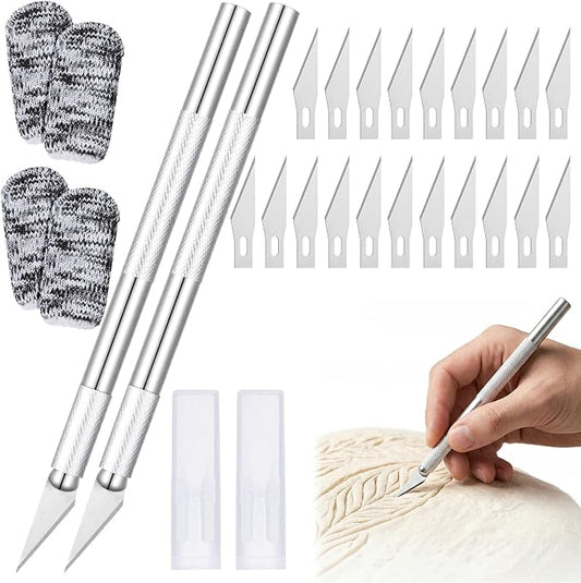 2 Pcs Professional Sourdough Scoring Tool, Bread Lame with 20 Blade | Premium Bread Lame Scoring Tool Kit with 4 Finger Sleeves, Stainless Steel Dough Scorer Knife for Artisan Bread Baking