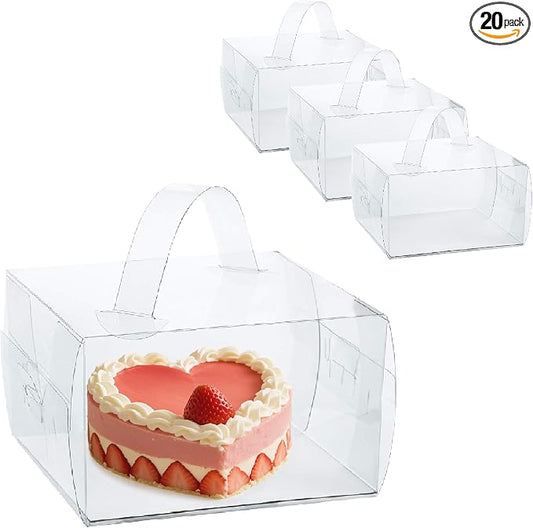 7 x 7 x 4 Inches Clear Cake Boxes with Handles, 20 Pcs 5inch 6inch Transparent Bakery Boxes,Clear gift boxes for 4-6 Inch Bundt Cake, Pie, Bakery