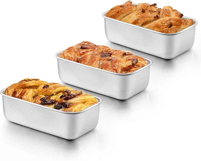 Onader 3 Pcs Mini Stainless Steel Bread Baking Pan, Mini Loaf Pan Set, Small Banana Bread Tins, 6¼ x 3⅝ Inch Meatloaf Pan, Non Toxic, Oven & Dishwasher Safe