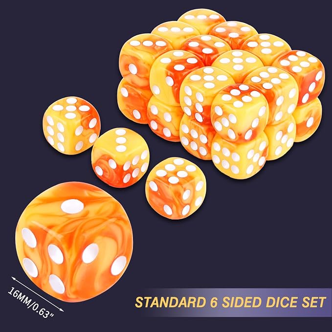 24 of Pack 16MM 6 Sided Dice Set,Two Colours D6 Game Dice Set, 6 Sided Standard Dices for Yahtzee, Bunco or Teaching Math,with Portable Dice Pouch(Orange and Yellow)