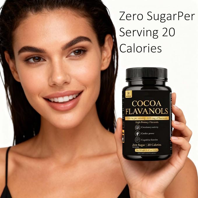 High Flavanol Cocoa Powder Supplement with 1200mg Flavanols & Flavonoids (600mg Epicatechin) for Heart Health, Nitric Oxide Support & Energy, 10X More Flavanols Than Regular Cocoa Powder (01)
