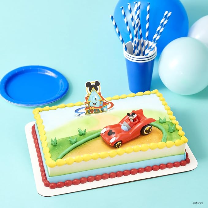DecoSet Disney Mickey Mouse Funhouse Sweet Adventures, 2-Piece Topper Set with Waving Mickey In Car and Pic To Set The Scene, For Birthday, Party, Celebration
