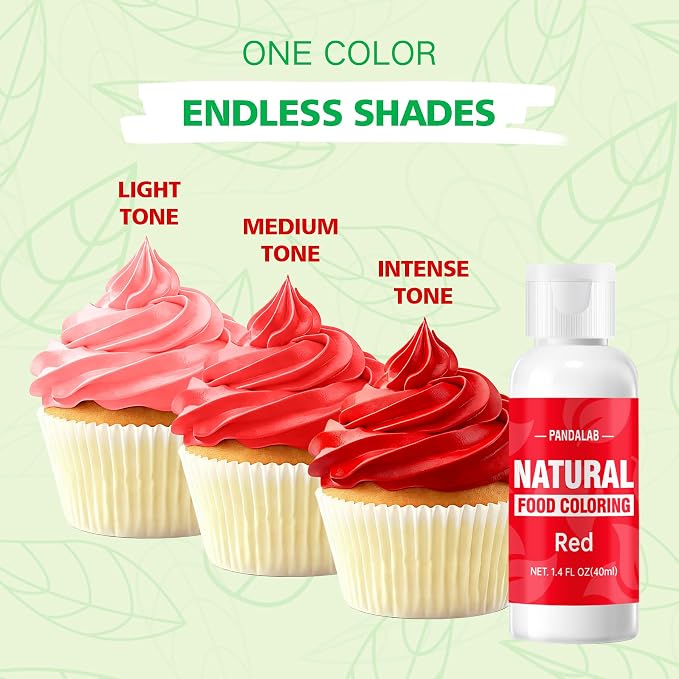 Red Natural Food Coloring - Pandalab 40mL Plant-Based Concentrated Food Dye, No Artificial Dye, Vegan Edible Color for Baking, Cake Decorating, Icing, Frosting, Cookies, Candy, 1.4 Fl Oz