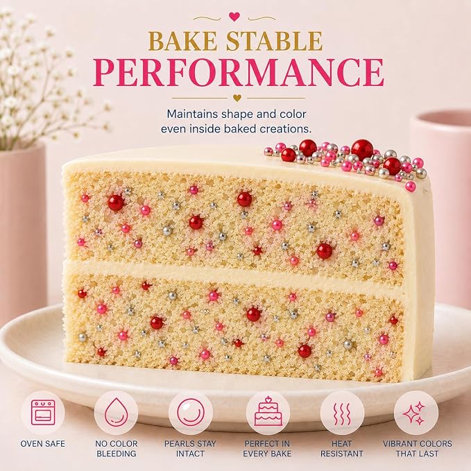 Confect Assorted Edible Sprinkles Pack of 5 – Red, Pink & Silver Dragees with Silver Sparkling Sugar | Costume Party Disco Ball Mix for Cake & Cupcake Decoration | Vegan, Gluten-Free, Nut-Free, Soy-Free, Dairy-Free, Palm Oil-Free - 5 Oz