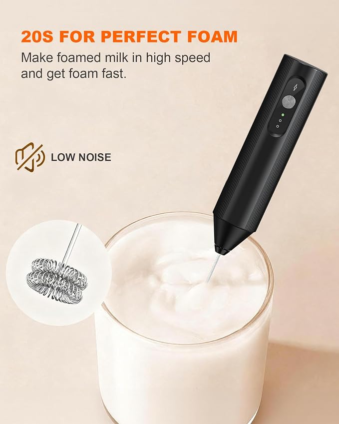3-Speed Rechargeable Milk Frother Handheld, Dual Coil Whisk Coffee Frother Handheld - Portable Hand Frother Wand for Coffee Matcha Cappuccino & Hot Chocolate, Kitchen Gift, Black