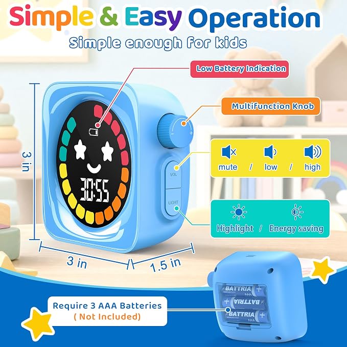 Visual Timers for Kids, 99 Minute Digital Cute Kids Visual Timer Classroom Timer for Homeschool Supplies Study Teaching Time Management Tool Countdown Productivity Timer, Blue, Colorful Dispaly