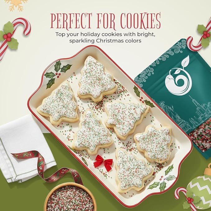 NY Spice Shop Sanding Sugars - 1 Pound Nonpareils Snowflake Red, Green & White Sprinkles - Edible Themed Festive Cooking Decor Sprinkles for Baking Essentials & Dessert Toppings