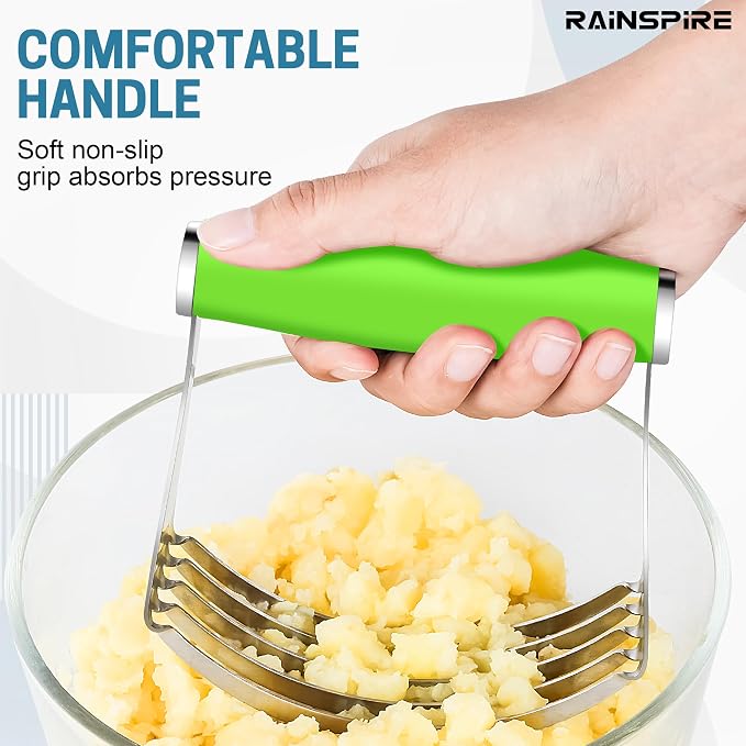 Rainspire XL Pastry Cutter For Baking, Heavy Duty Pastry Blender Stainless Steel, Thick Sharp Blades Dough Blender, Dough Cutter Butter Cutter Pastry for Easy Mixing, Dishwasher Safe (Green)