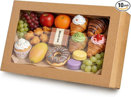 10 Pack Bakery Boxes with Window, 17.7x12.2x3.15 Inch Large Cookie Boxes, Cardboard Pastry Boxes, Take out Containers for Baking Pies, Cakes, Muffins and Pastries (L)