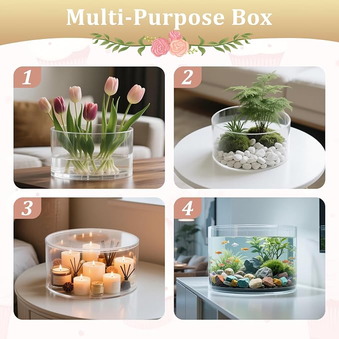 2Pcs Acrylic Cake Display Stand 6'' 10'' Round 2 Tier Clear Cylinder Cake Box for Wedding Birthday Party Decor (6 / 10 Inch)