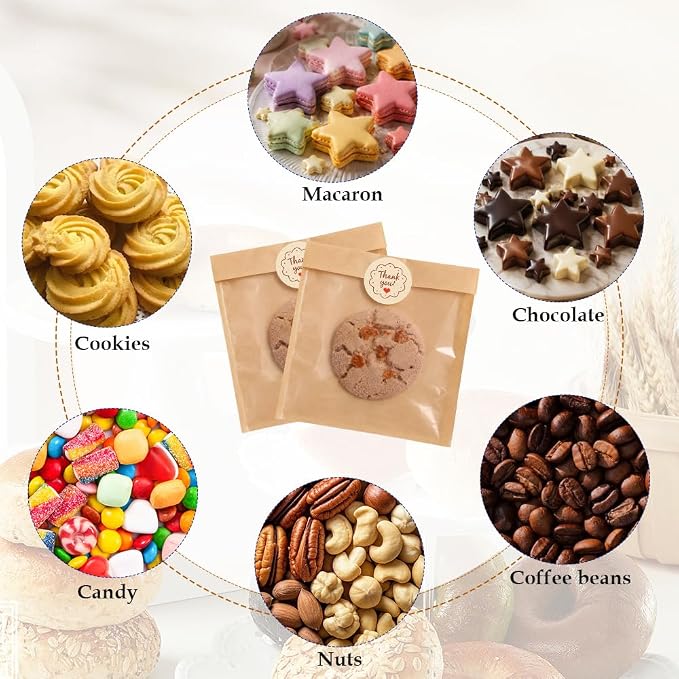 Cookie Bags with Seal(7.1x7.5 Inch) 50 PCS Sealable Bakery Bags for Treat Snack Baked Goods Pastry Donut Cookie Sleeves Bake Sale Packaging Heat Seal Farmstand Small Business Party Favors Supplies