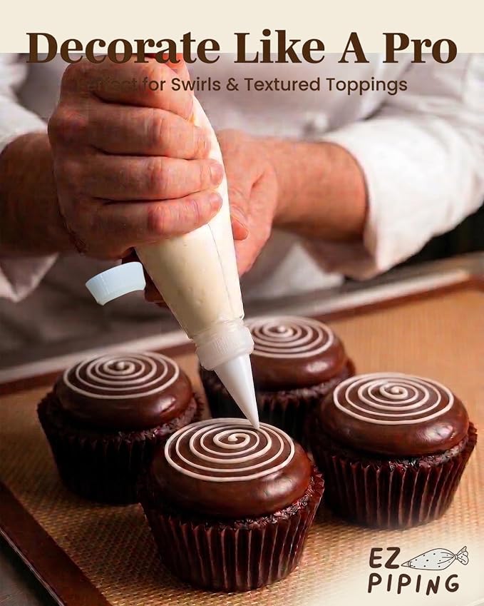 Reusable Plastic Piping Tips - Standard Size Round Tip #2 20 Pack with 2 Couplers Icing Nozzles for Cake Decoration Dessert Design Baking Supplies and Piping Bags Base Ø 0.75", Height 1.25"