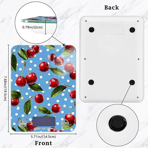 Food Scale Kitchen Scale for Baking Cooking Digital Food Weighing Measuring Scale Small Waterproof Electric Food Scale Blue Dots Red Cherry
