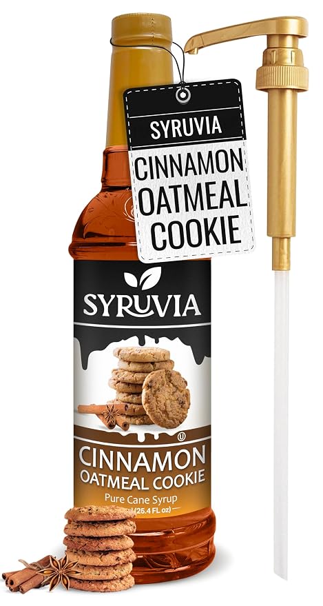 Syruvia Coffee Syrup, Cinnamon Oatmeal Cookie Flavored Syrup for Drinks, Lattes, and Desserts – 25.4 fl oz - with Pump