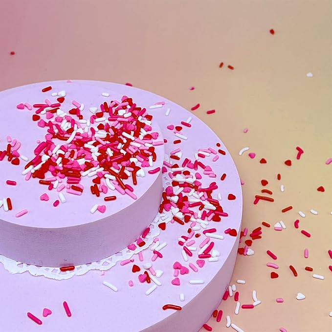 Valentines Sprinkles for Baking, 4.5oz White Red Pink Jimmies and Heart Sprinkles for Cake Decorating, Valentine Sprinkles for Cookies, Cupcake, Ice Cream, Cake