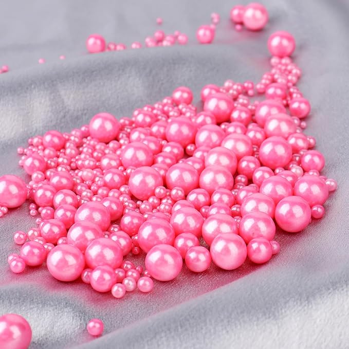Pink Sprinkles for Cake Decorating, Valentines Sprinkles, 4 Sizes Pearl Edible Sugar 130g/4.6oz, Cupcake, Ice Cream, Donuts, Macaron Toppings Supplies (2mm, 4mm, 7mm, 1cm)