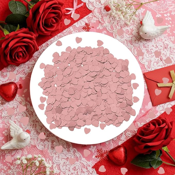 Heart Confetti, Valentines Day Heart Glitter Confetti Decorations, 50g Rose Gold Metallic Foil Sequins Sprinkles Table Decorations for Valentine's Day Wedding Home Birthday Anniversary Party Supplies