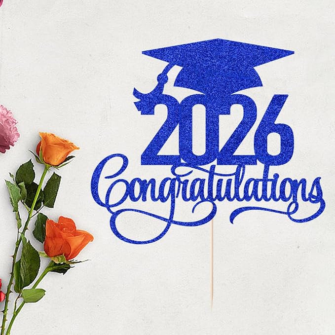 Glitter 2026 Congratulations Graduation Cake Topper,Congrats Grad Cake Decor - 2026 High School/College/Senior Graduation Party Decorations Supplies (2026Congratulations Dark blue.)