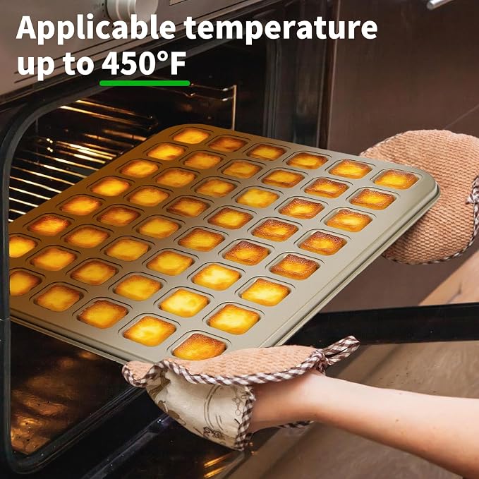 Beasea Nonstick Mini Muffin Pan with Divider, 1 Pack 48 Mini Small Tiny Cup All Edges Non Stick Square Cupcake Baking Sheet Tin Tray Carbon Steel Bakeware Individual Cutter Muffin Baking Pan - Gold