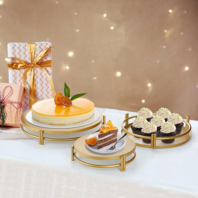 yarlung 3 Pack Gold Cake Stands, 8/10/12 Inch Metal Cupcake Display Stands Dessert Trays, Table Decoration Cookies Serving Plates for Wedding, Birthday, Party, 3 Sizes
