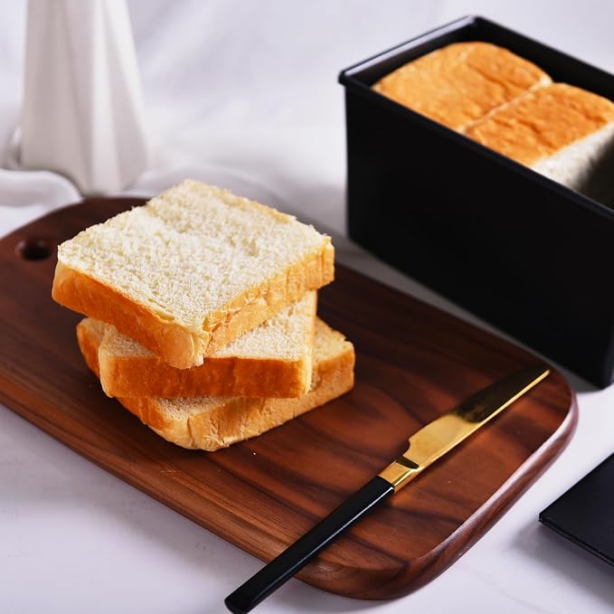Commercial Pullman Loaf Pan with Lid, 1Lb Dough Capacity Non-stick Rectangle Flat Toast Box for Oven Baking 8.3" x 4.8" x 4.3"(Black)
