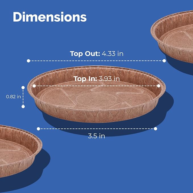 Round Paper Pie Molds – 4-Inch Disposable Baking Pans – 50 Silicone Coated Mold Set for Sweet & Savory Pies, Tart, Quiche & Cake, Brown