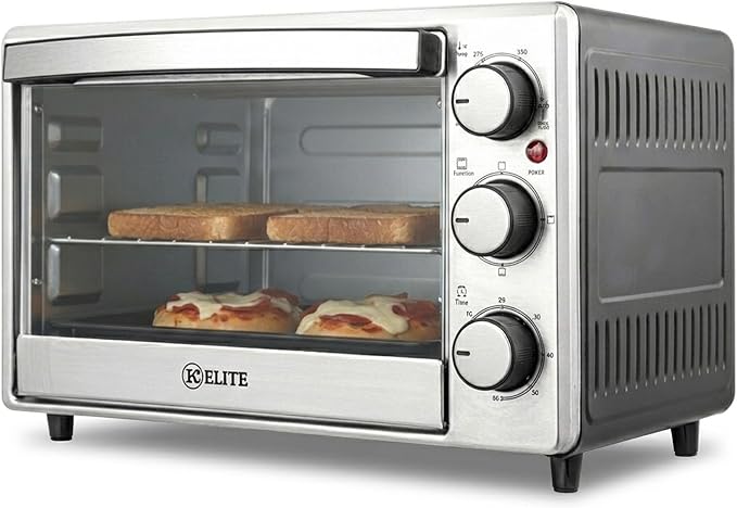 Kitchen Elite Toaster Oven, Compact Countertop Appliance with Bake Tray, Wire Rack, Adjustable Timer, and Temperature Control, Stainless Steel