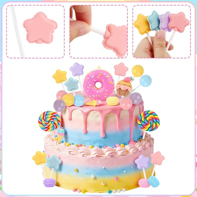 Hooqict 26Pcs Candy Cake Decorations Set with Ice Cream Lollipop Donut Candyland Cake Toppers & Cupcake Toppers for Kids Girls Candy Themed Party Decorations Sweet Candyland Birthday Party Supplies