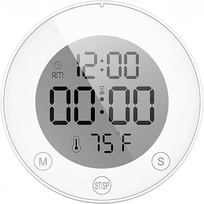 KADAMS Shower Clock Waterproof Bathroom Timer – Digital Wall Clock with Countdown, Magnetic Kitchen Clock with Temperature & Humidity, Suction Cup for Kids Shower Spa Cook Bath (Peal)