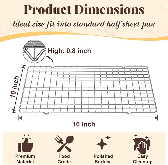 Cooling Racks for Cooking and Baking - 2 PCS 10" x 16" Grid Wire Baking Rack for Oven Cooking, Baking, Grilling, Roasting - Dishwasher Safe Bacon Rack - Fits Half Sheet Cookie Pan