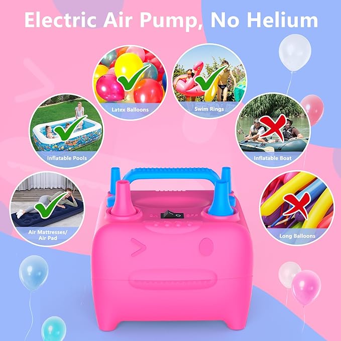 OWill Balloon Pump Electric, Multipurpose Balloon Inflator Electric Air Pump, Portable Dual Nozzle Balloons Air Pump Electric 600W Blow Machine for Party Decoration